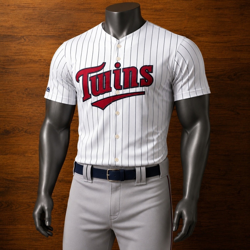 Majestic Minnesota Twins Baseball Jersey Pinstripe MLB White Red Mens Size Large